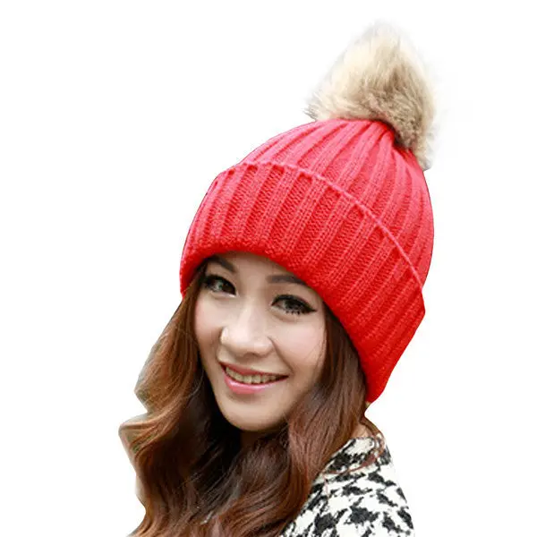 Women Cap Knitted Wool Casual Hip-Hop Hats Skullies Beanies Crochet Hat Rabbit Fur Pompons Ear Protect Casual Caps 5