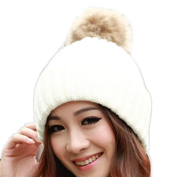 Women Cap Knitted Wool Casual Hip-Hop Hats Skullies Beanies Crochet Hat Rabbit Fur Pompons Ear Protect Casual Caps 6