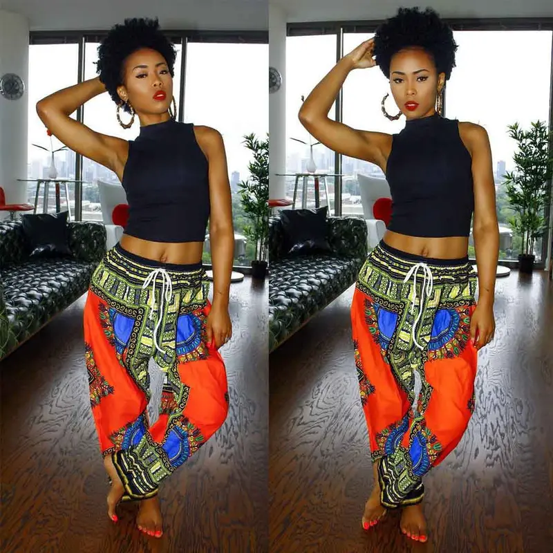 Women Casual Bohemia Traditional African Print Wide Leg Pants Feida 5