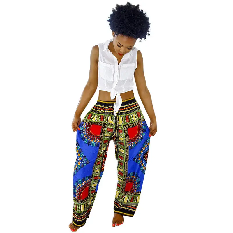 Women Casual Bohemia Traditional African Print Wide Leg Pants Feida 5