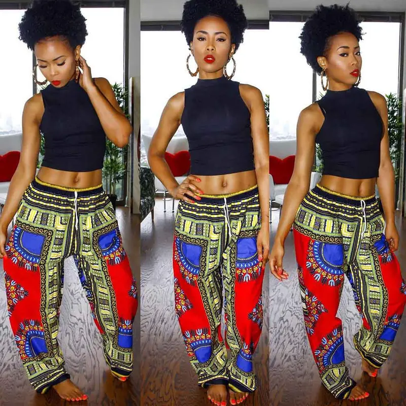 Women Casual Bohemia Traditional African Print Wide Leg Pants Feida 9