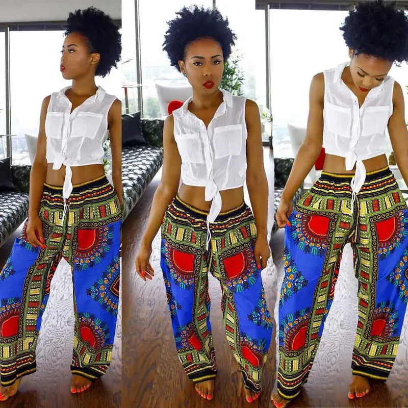 Women Casual Bohemia Traditional African Print Wide Leg Pants Feida 9