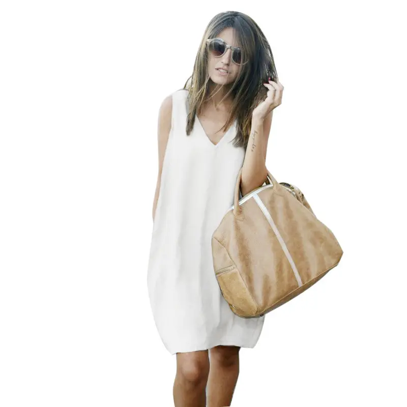 Women Casual Cute Chiffon Dresses Vneck Sleeveless White Dress Slim Sexy Women Vestido 1