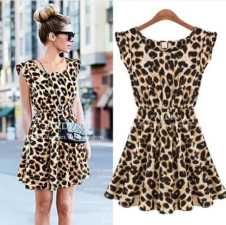 Women Casual Dress Leopard Print Sexy Dress Women Ruffles Dresses 2