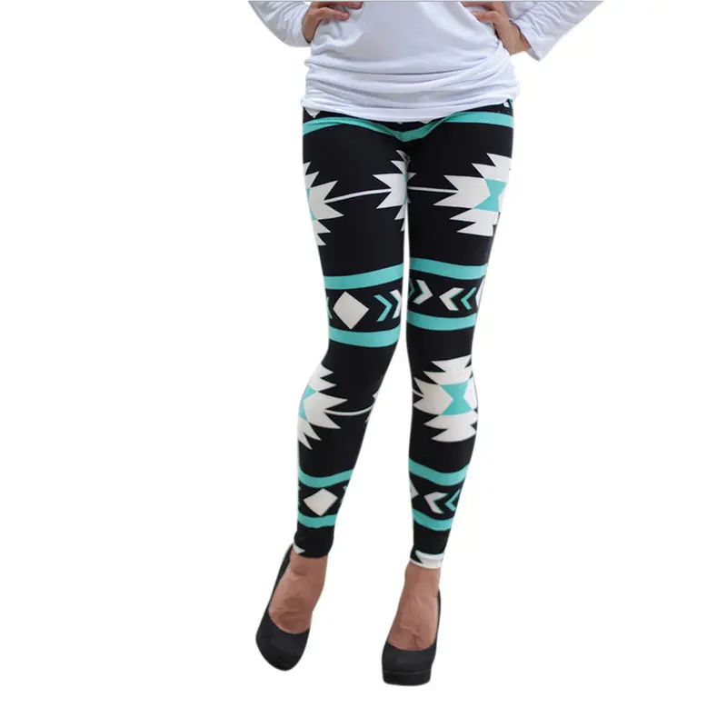 Women Casual Geometric Print Pants Femme Feminino Leggings Pants Cotton Wicking High Waist Trousers 1
