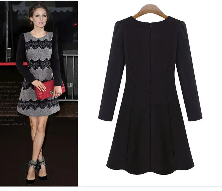 Women Casual Knitted Long Sleeve Slim Dress Wave Striped Lace Flocking Dress Vintage Plus Size Vestido 5