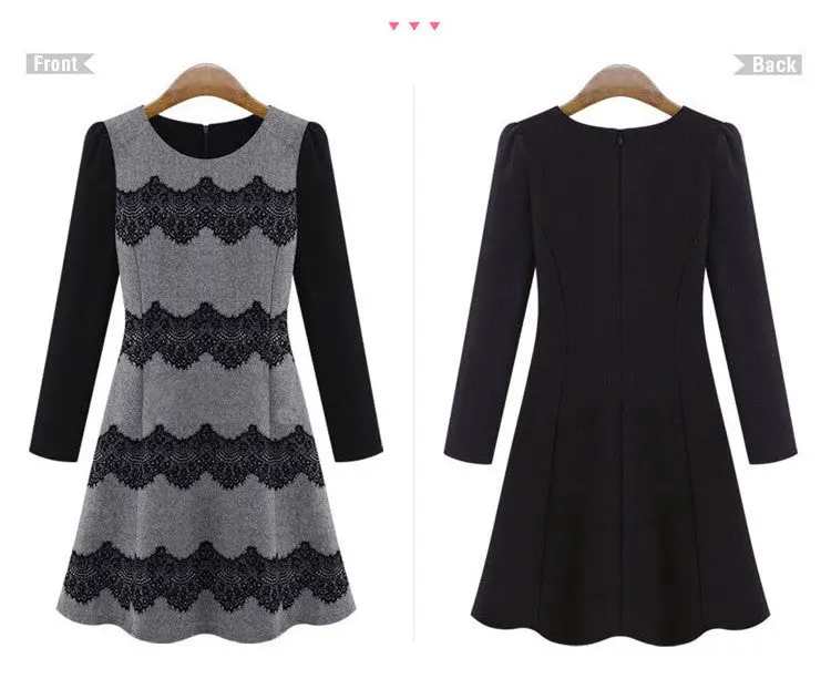 Women Casual Knitted Long Sleeve Slim Dress Wave Striped Lace Flocking Dress Vintage Plus Size Vestido 6