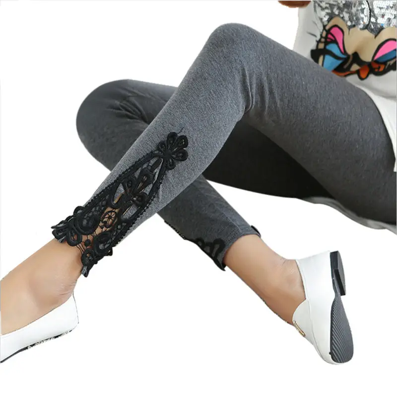 Women Casual Leggings Surper Stretch Legging Loose Workout Trousers Women Lace Leggings 2