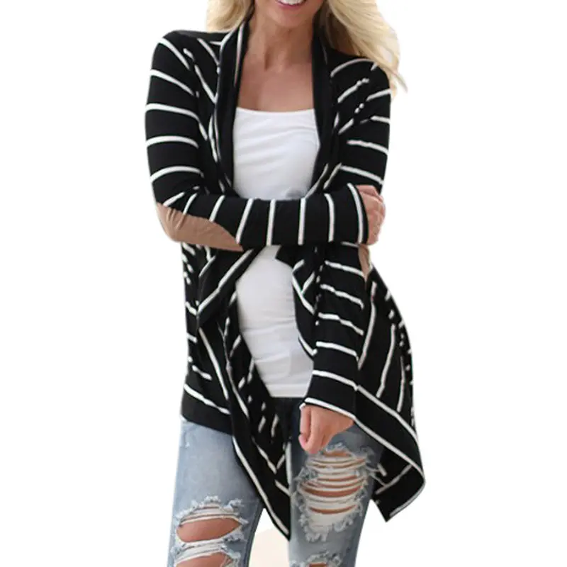 Women Casual Long Sleeve Striped Cardigans Patchwork Outwear 4