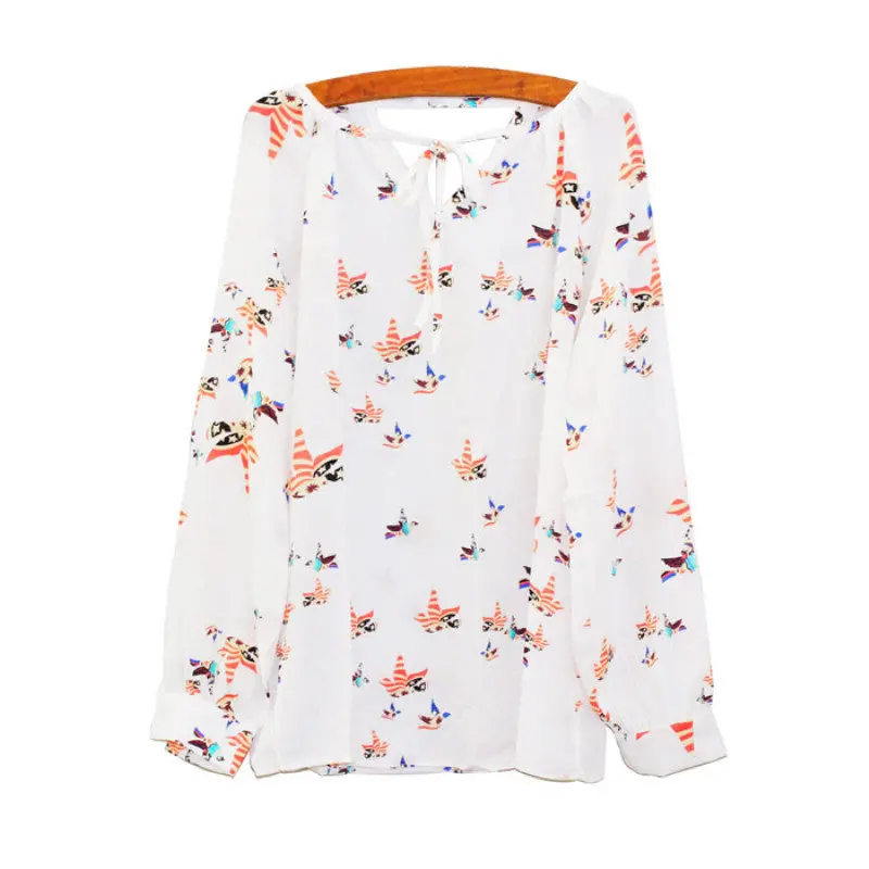 Women Casual Long Sleeve Tether Blouse Chiffon Floral Shirt 2