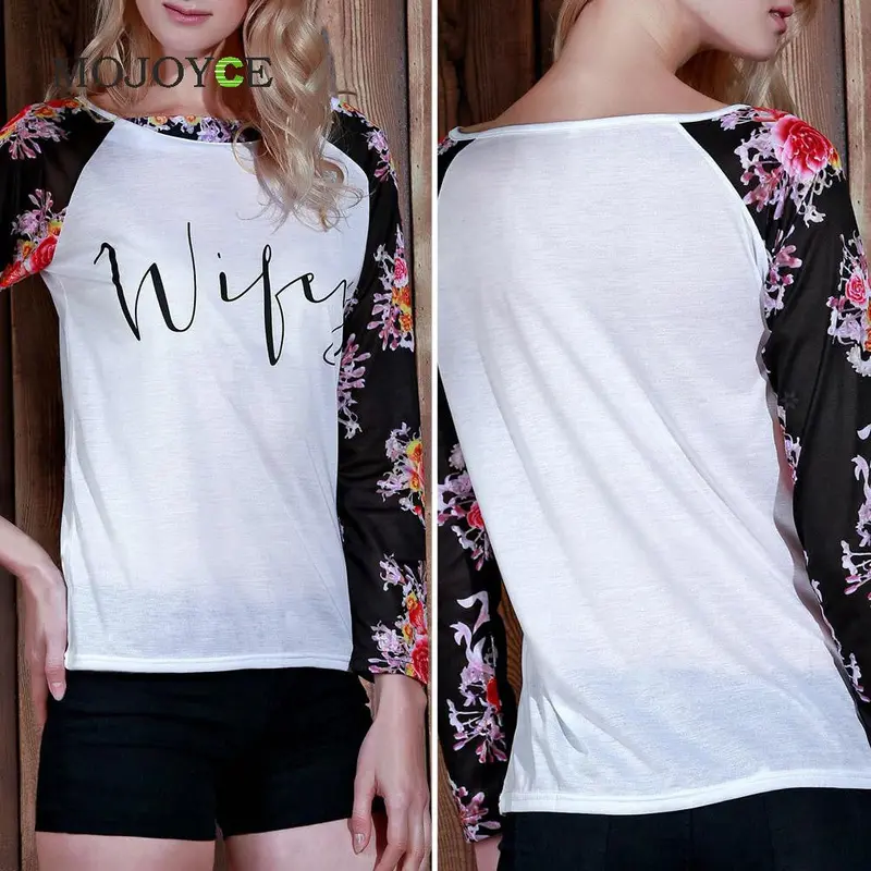Women Casual Loose Long Sleeve Tee Shirt Floral Printed T-Shirt Blusa Women Tops Letter Crop Tops Tees 3