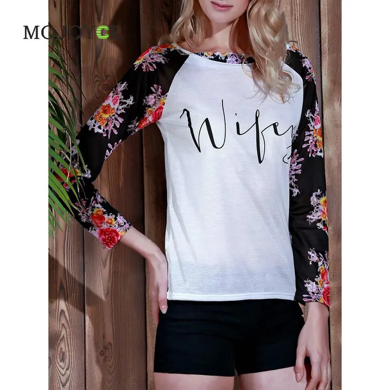 Women Casual Loose Long Sleeve Tee Shirt Floral Printed T-Shirt Blusa Women Tops Letter Crop Tops Tees 4