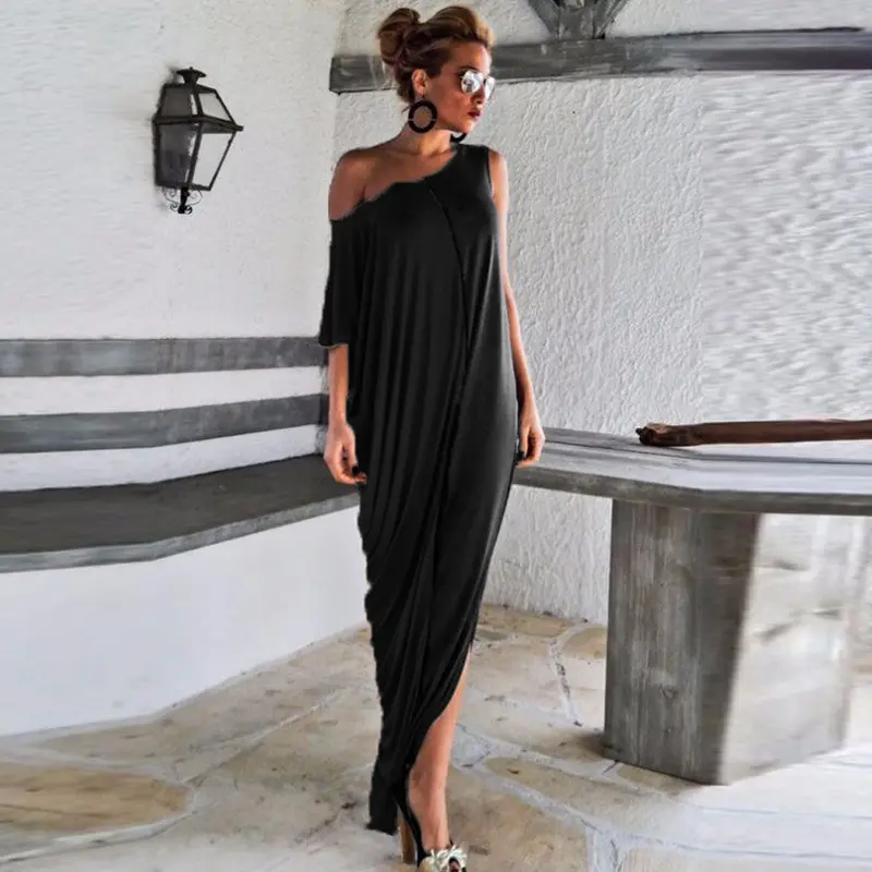 Women Casual Loose Off Shoulder Long Maxi Dress Plus Size Office Dress 4