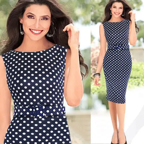 Women Casual O-Neck Dresses Lady Polka Dot Dress Pencil Chiffon Dress Plus Size Er J2136 1