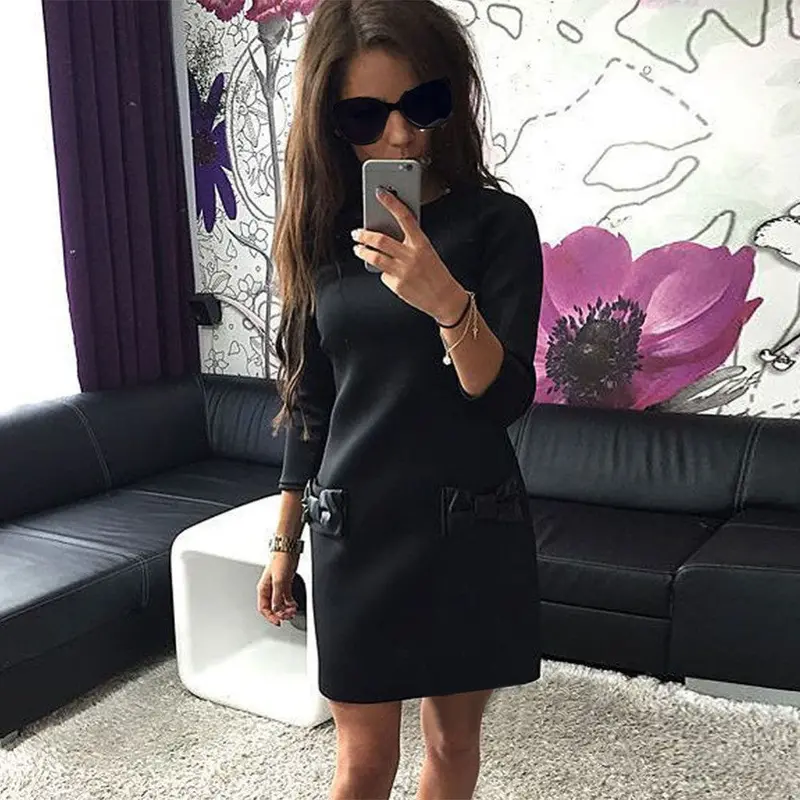 Women Casual Office Dress Party Three Quarter Retro Shift Dress Vestidos De Fiesta Short Mini S/M/L/Xl Feid 1