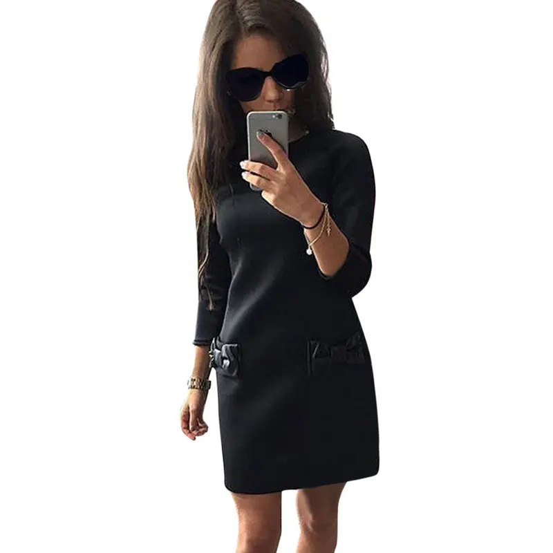 Women Casual Office Dress Party Three Quarter Retro Shift Dress Vestidos De Fiesta Short Mini S/M/L/Xl Feid 4