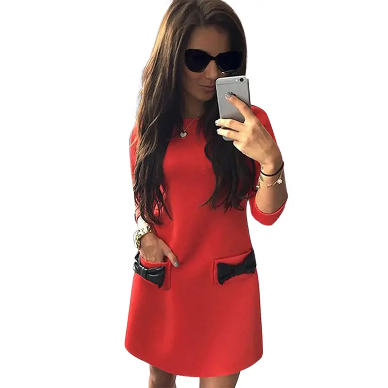 Women Casual Office Dress Party Three Quarter Retro Shift Dress Vestidos De Fiesta Short Mini S/M/L/Xl Feid 5