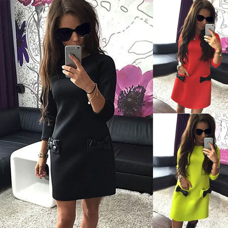 Women Casual Office Dress Party Three Quarter Retro Shift Dress Vestidos De Fiesta Short Mini S/M/L/Xl Feid 6