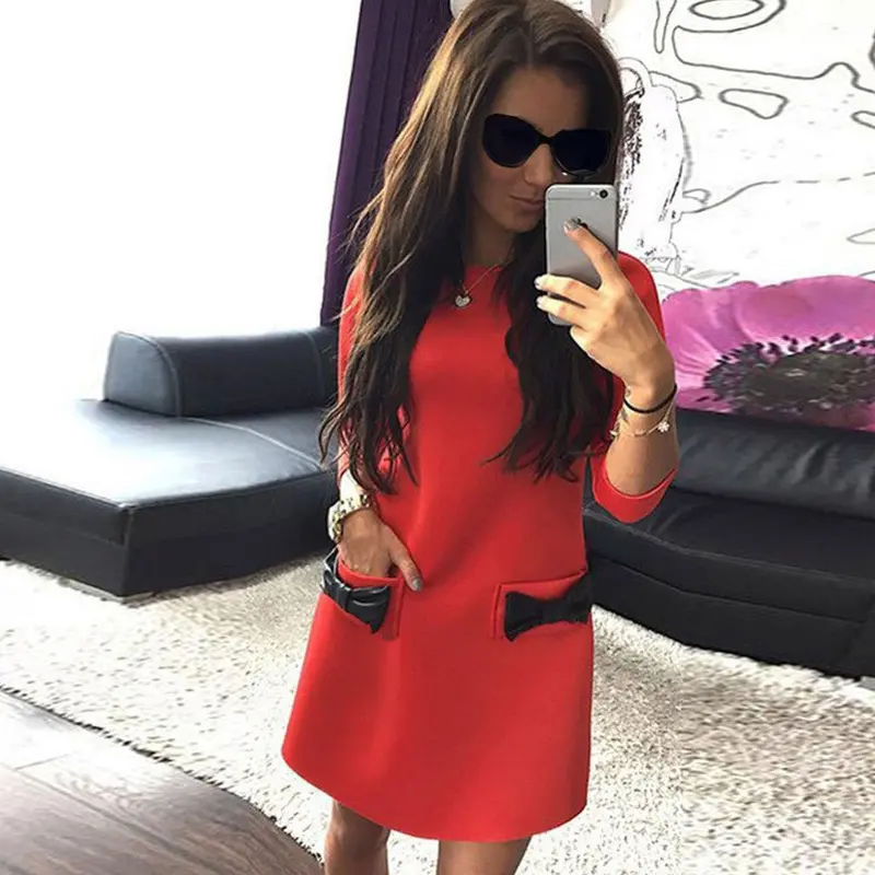 Women Casual Office Dress Party Three Quarter Retro Shift Dress Vestidos De Fiesta Short Mini S/M/L/Xl Feid 8