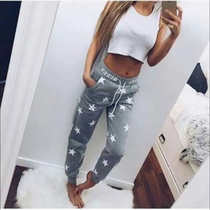Women Casual Pants Print Star Sweatpants Women Casual Harem Long Trousers Plus Size X0284 5