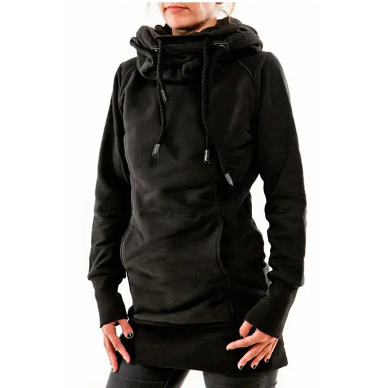 Women Casual Slim Women Long Sleeve Pocket Solid Long Style Hoodies & Sweatshirt Warm Hoodies 1