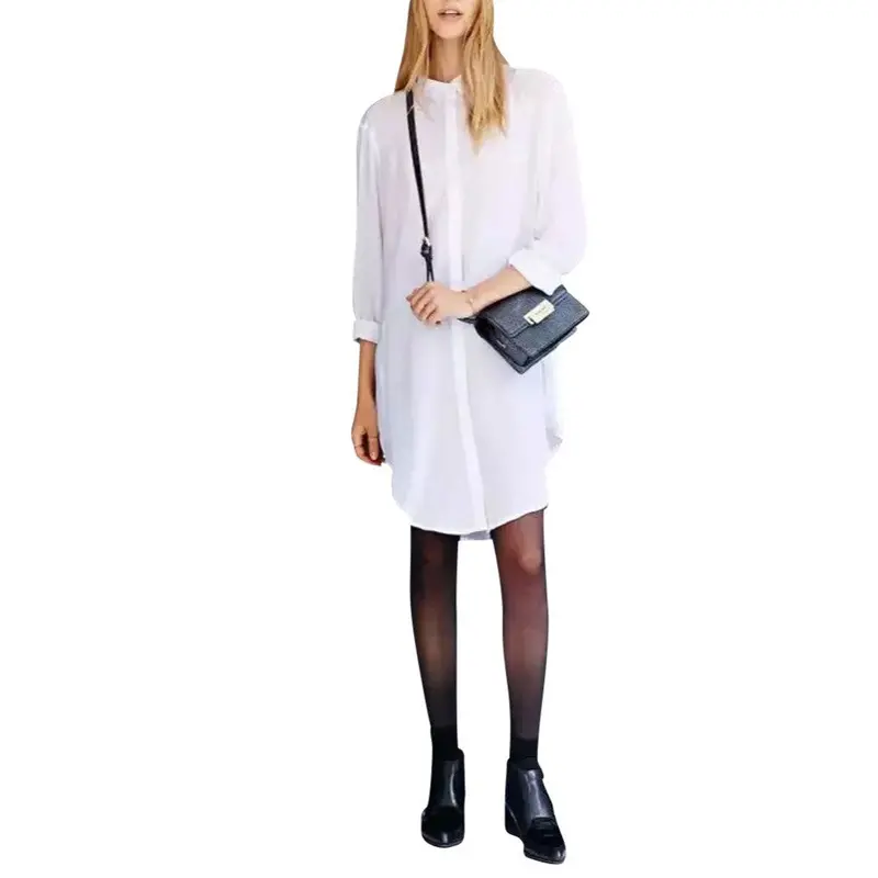Women Casual Solid Color Long Sleeve Long Shirt Outerwear Shirts 3