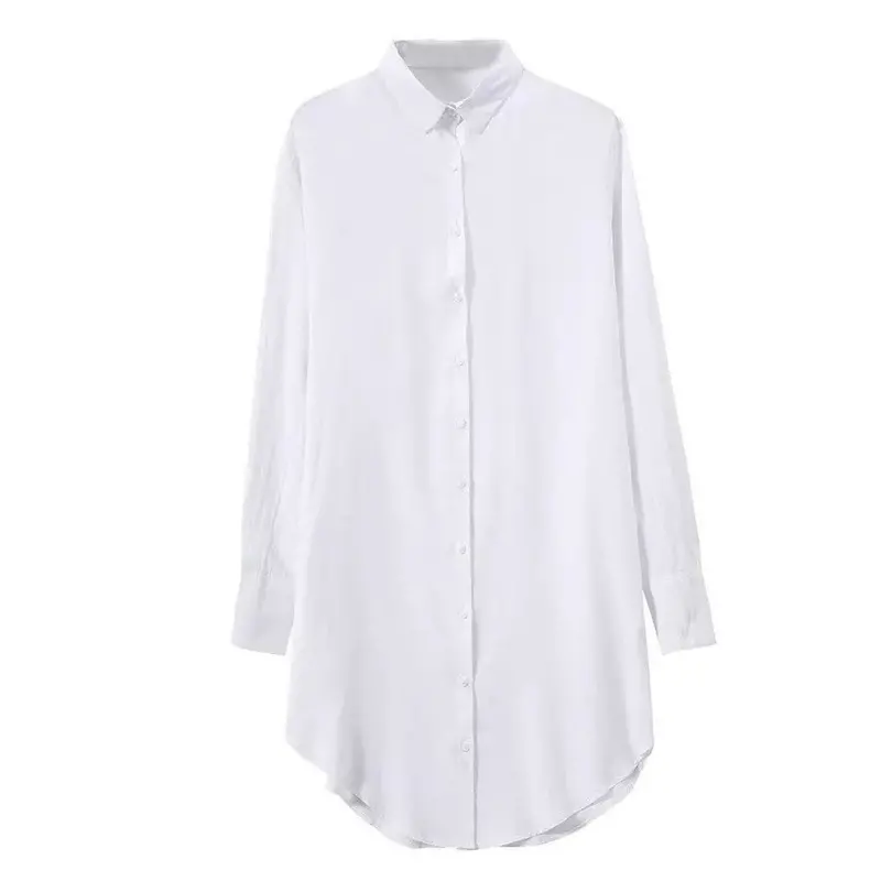Women Casual Solid Color Long Sleeve Long Shirt Outerwear Shirts 6