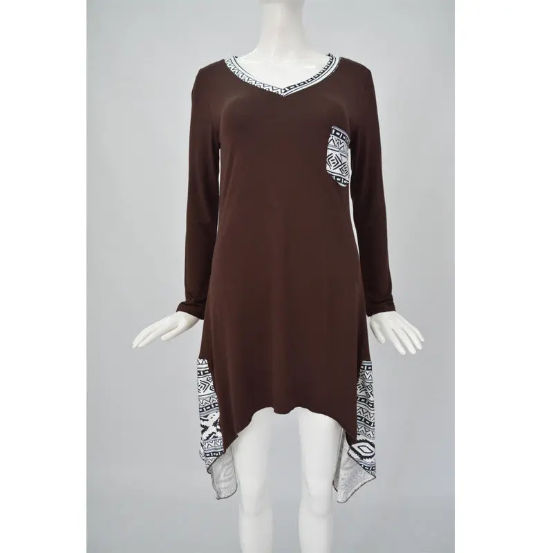 Women Casual Solid Irregular Dress Long Sleeve Cotton Loose Women Dress Plus Size V Neck Tunic Dress 1