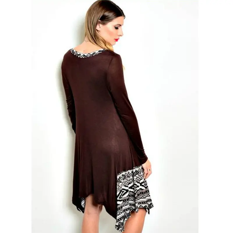 Women Casual Solid Irregular Dress Long Sleeve Cotton Loose Women Dress Plus Size V Neck Tunic Dress 3