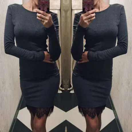 Women Casual Vestidos De Fiesta Elegant Lace Solid Bodycon Dress Christmas Evening Party Long Sleeve Dress 1