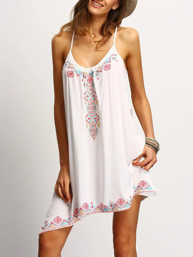Women Casual Vintage Mini Dress Foral Print Sexy Spaghetti Strap O Neck Beach Style Cropped Vestidos M0150 5