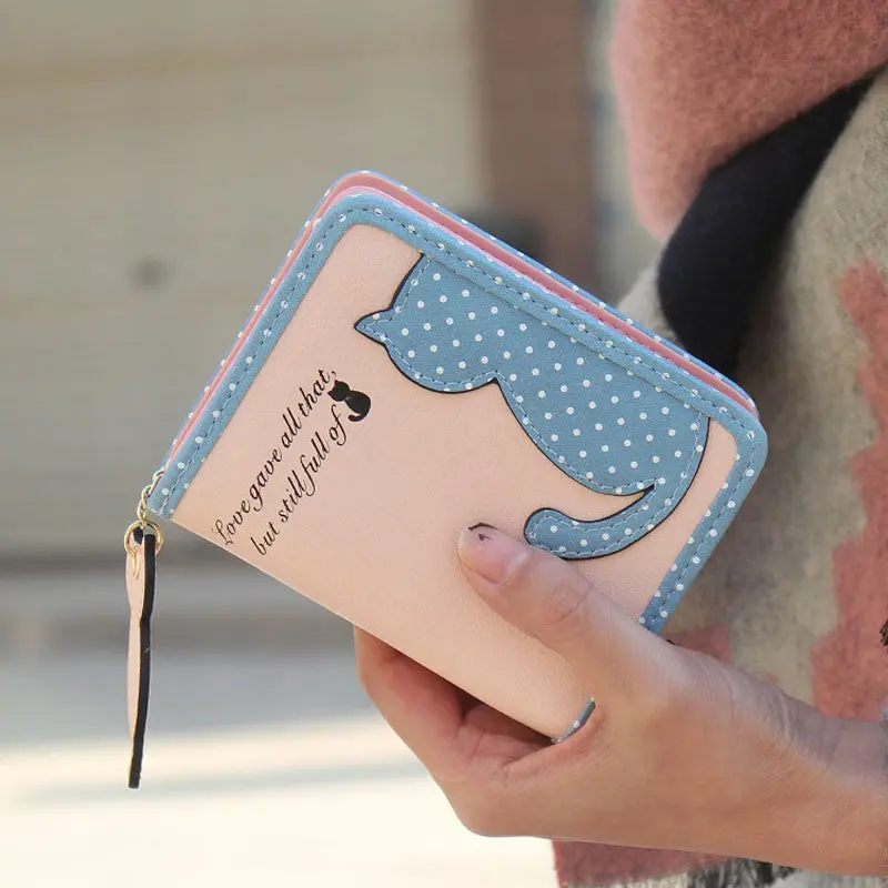 Women Cat Purse Short Wallet Bags Pu Handbags Cute Card Holder Purse Carteira Feminina Mujer Portefeuilles Wallets 1