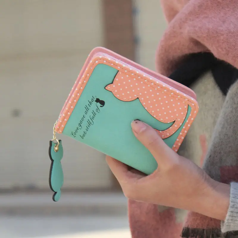 Women Cat Purse Short Wallet Bags Pu Handbags Cute Card Holder Purse Carteira Feminina Mujer Portefeuilles Wallets 4