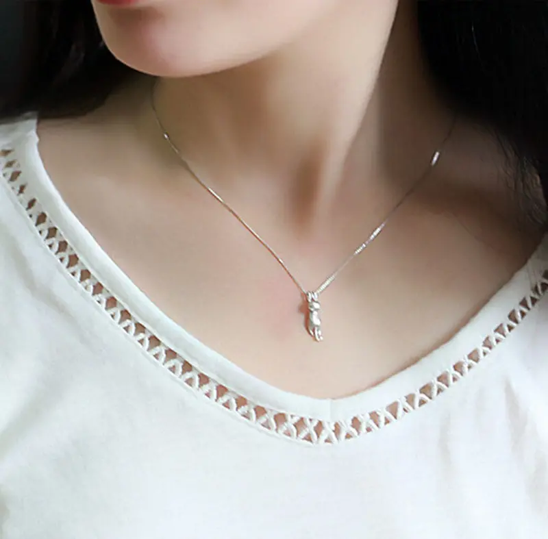 Women Chain Gift Silver Sweet Cute Cat Necklaces Jewelry Jewelry Necklaces & Pendants Feida 1