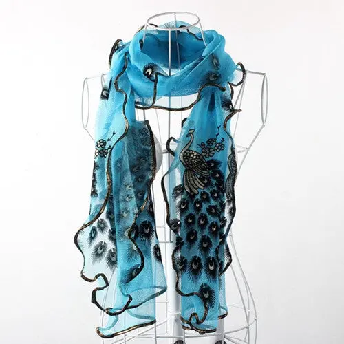 Women Charm Silk Scarf Temperament Bufandas Gauze Peacock Triangle Veil Church Mantilla Scarf Shawl Wrap 1