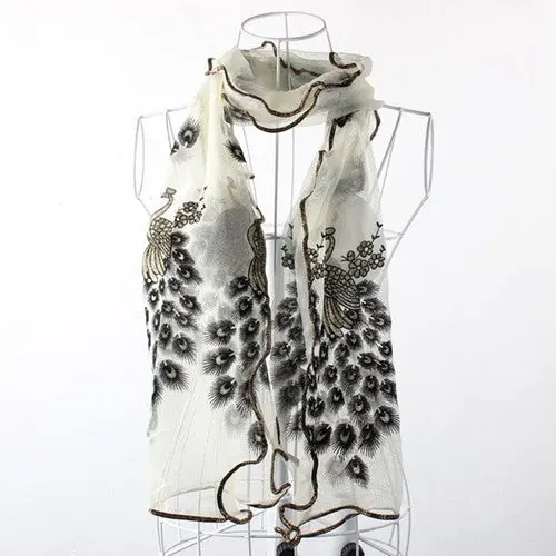 Women Charm Silk Scarf Temperament Bufandas Gauze Peacock Triangle Veil Church Mantilla Scarf Shawl Wrap 2
