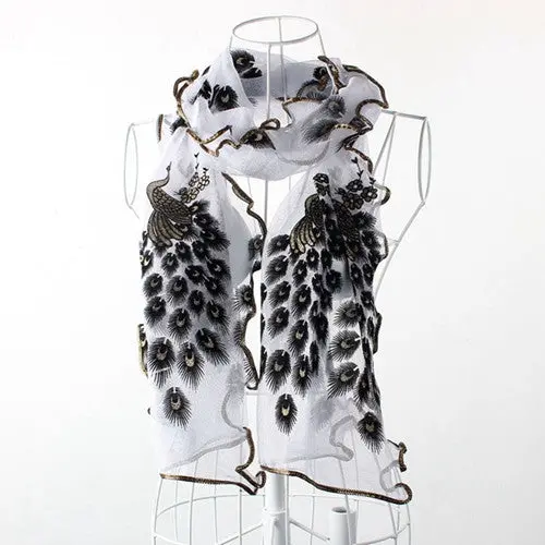 Women Charm Silk Scarf Temperament Bufandas Gauze Peacock Triangle Veil Church Mantilla Scarf Shawl Wrap 3