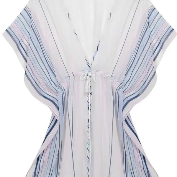 Women Chiffon Beach Kaftan Beach Dresses V Neck Cardigan Ladies Dresses Beachwear Big Size Clothing Feida 2
