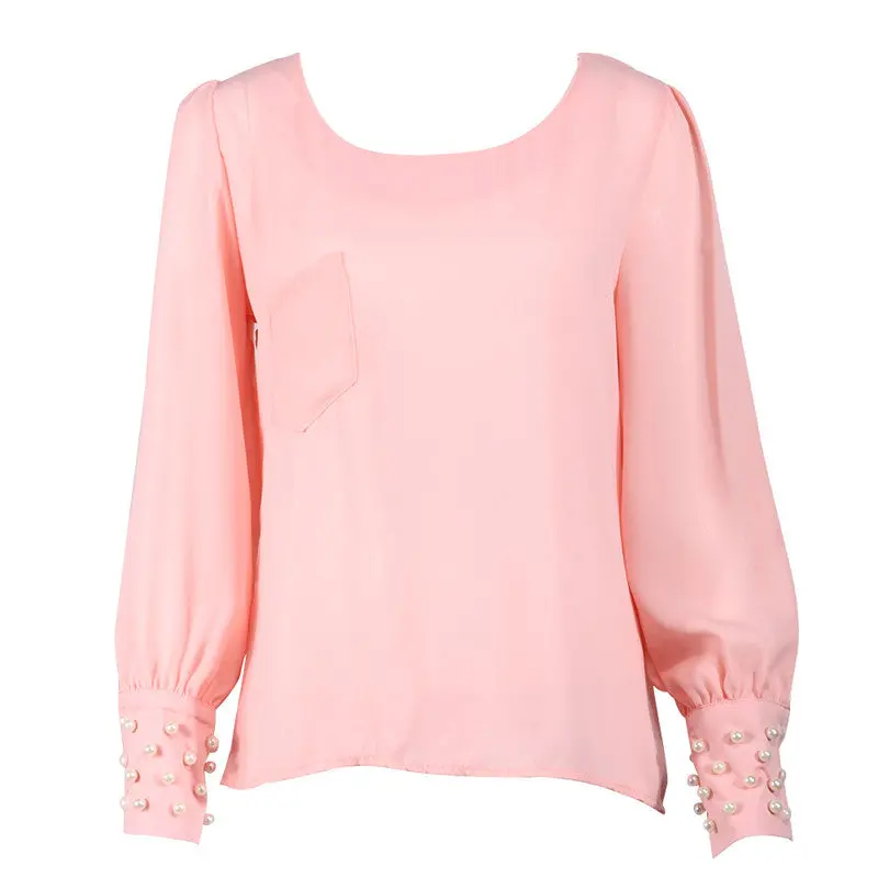 Women Chiffon Blouse Long Sleeve Casual Chiffon Shirt Tops Blouse Shirt 3