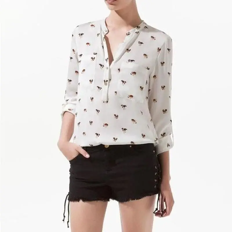 Women Chiffon Clothing Puppy Print Long Sleeve Shirt Slim Casual Shirts Blouses Blusa Feminina 2