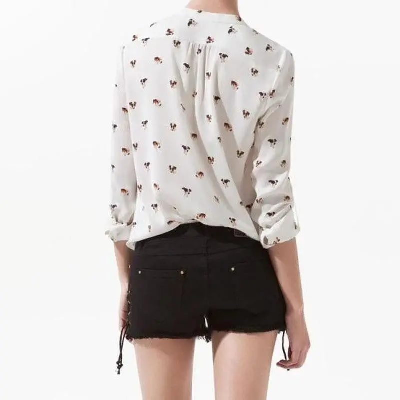 Women Chiffon Clothing Puppy Print Long Sleeve Shirt Slim Casual Shirts Blouses Blusa Feminina 3