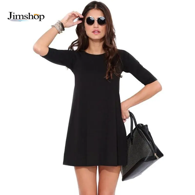 Women Chiffon Dress Fashion Dress O-Neck Half Sleeve Asymmetrical Hem Black Party Mini Dress Plus Size Vestidos 1