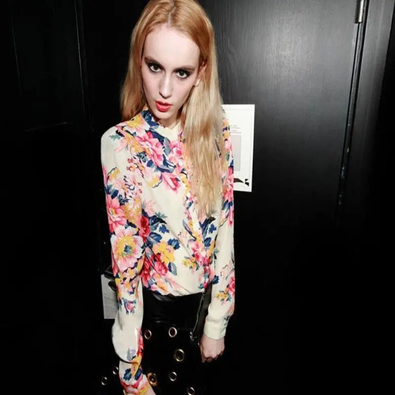 Women Chiffon Floral Print Shirt Long Sleeve Tops Casual Blouse 1
