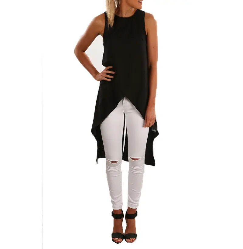 Women Chiffon Shirt Cross Vest Chiffon Shirt Irregular Women's Shirt Sexy Tops 1