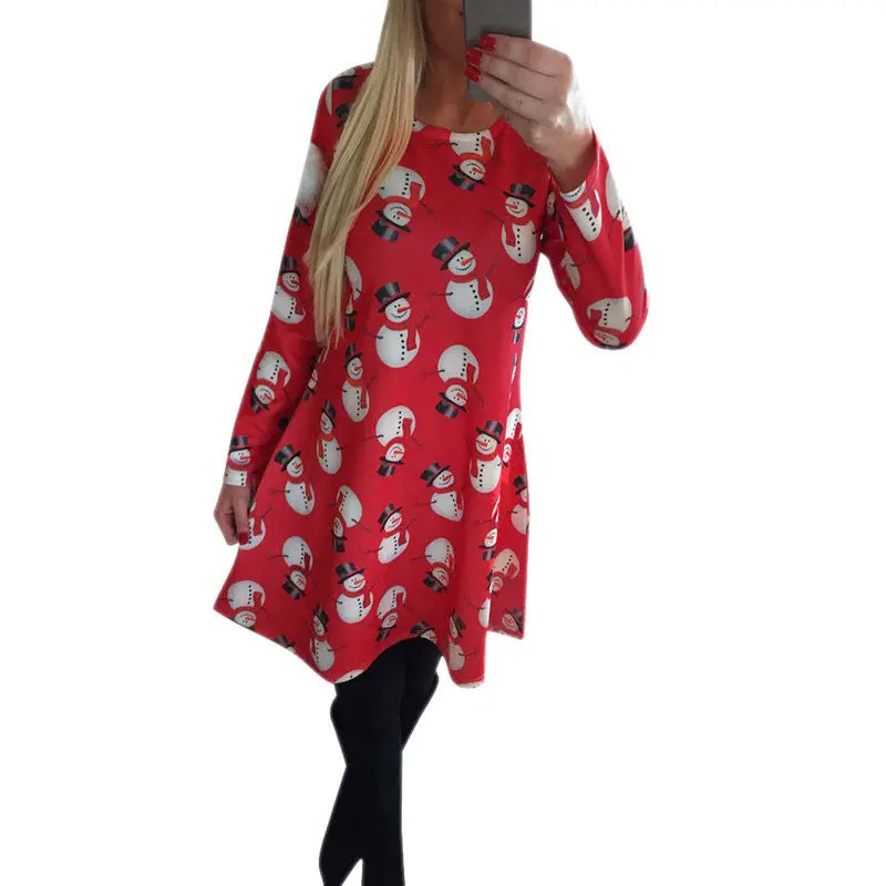 Women Christmas Special Long Sleeve Waisted A-Line Party Dress Strapless Lovely Dress 1