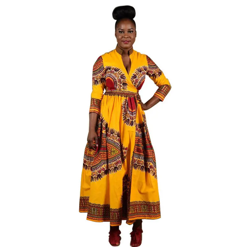 Women Cloak African Print Dress Vintage Maxi Dress Straight Long Sleeve Long Party Dresses Fast Shipping Feida 2