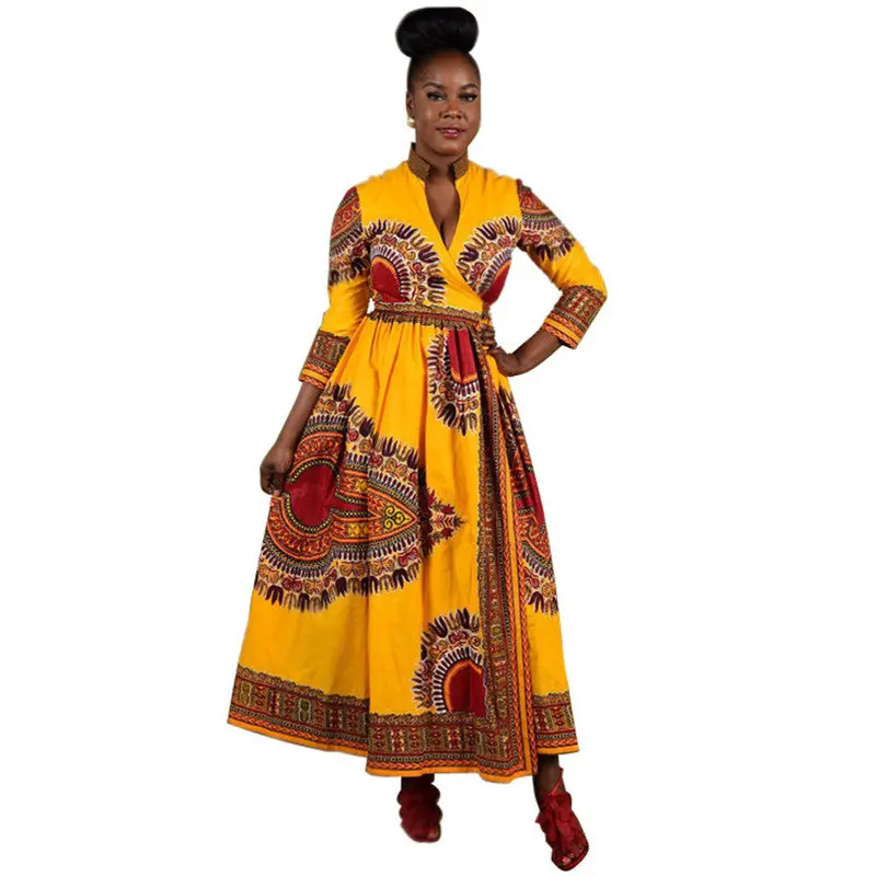 Women Cloak African Print Dress Vintage Maxi Dress Straight Long Sleeve Long Party Dresses Fast Shipping Feida 3