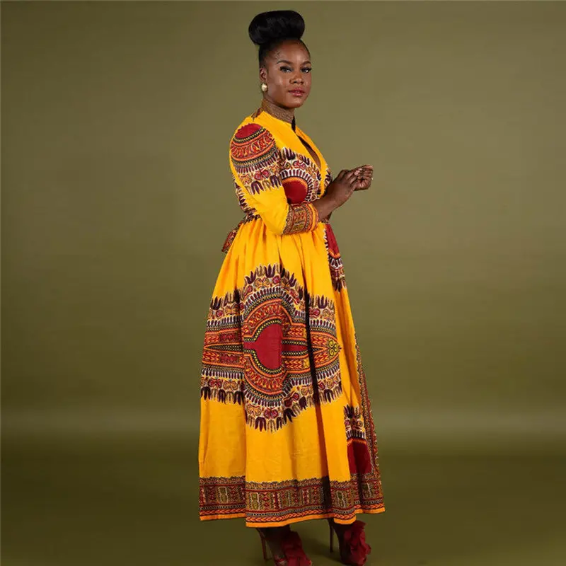Women Cloak African Print Dress Vintage Maxi Dress Straight Long Sleeve Long Party Dresses Fast Shipping Feida 4