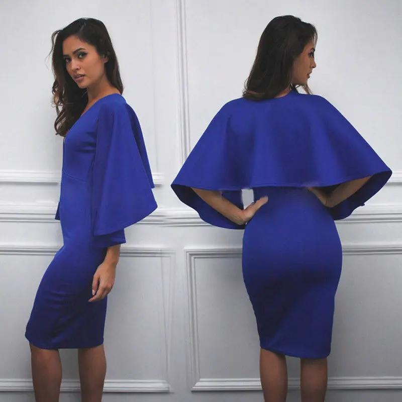 Women Cloak Sleeveless Deep V-Neck Bodycon Dinner Party Formal Dress Dress Fall Sexy Dress 3