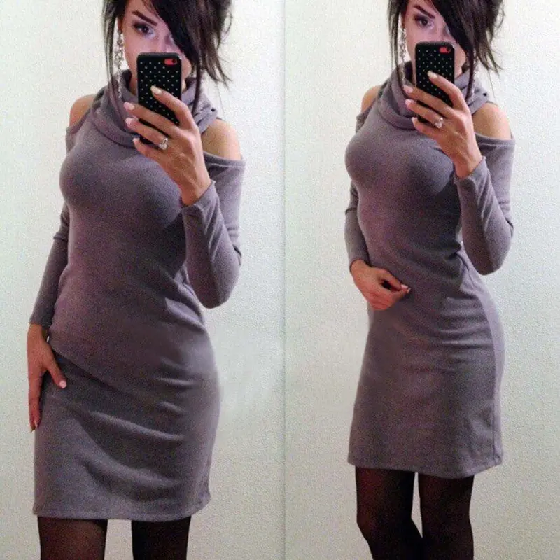 Women Clothing Casual Bodycon Strapless Long Sleeve Package Hip Dress Vestido De Festa Plus Size Dress Feida 1